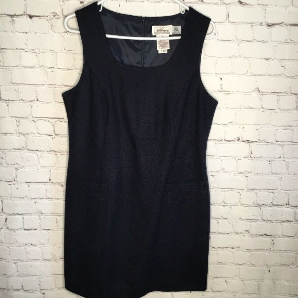 Vtg Worthington Women's Dark Navy 100% Wool Sleeveless Lined Mini Dress Size 12p
